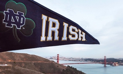 Notre Dame Pennant With Golden Gate Bridge In The Background